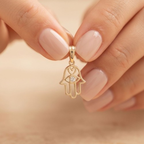 Hamsa Eli 14 Ayar Altın Kolye Ucu